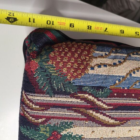 Vintage Winter Christmas Tapestry Pillow Candles Rectangular Metallic 15x11 - Picture 7 of 7